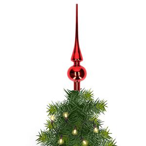 Bellatio Glazen kerstboom piek/topper rood glans 26 cm -