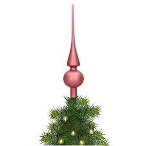 Bellatio Glazen kerstboom piek/topper velvet roze mat 26 cm -