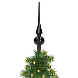Bellatio Glazen kerstboom piek/topper zwart glans 26 cm -