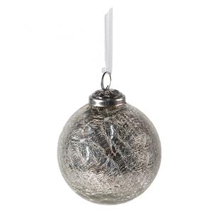 Clayre & Eef Kerstbal Ø 7 Cm Zilverkleurig Glas Kerstdecoratie Kerstversiering Kerstboomversiering Zilverkleurig