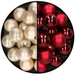 Decoris 32x stuks kunststof kerstballen mix van champagne en donkerrood 4 cm -