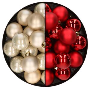 Decoris 32x stuks kunststof kerstballen mix van champagne en rood 4 cm -