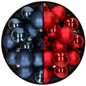 Decoris 32x stuks kunststof kerstballen mix van donkerblauw en rood 4 cm -