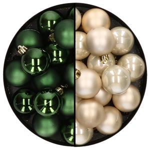 Decoris 32x stuks kunststof kerstballen mix van donkergroen en champagne 4 cm -