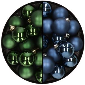 Decoris 32x stuks kunststof kerstballen mix van donkergroen en donkerblauw 4 cm -