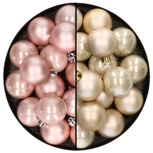 Decoris 32x stuks kunststof kerstballen mix van lichtroze en champagne 4 cm -