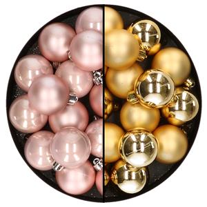 Decoris 32x stuks kunststof kerstballen mix van lichtroze en goud 4 cm -