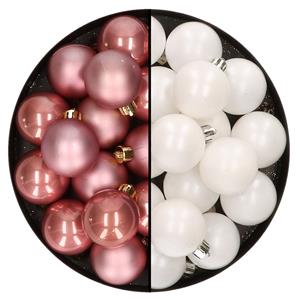 Decoris 32x stuks kunststof kerstballen mix van oudroze en wit 4 cm -