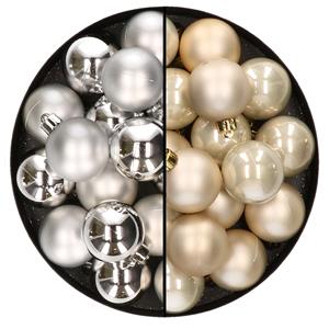 Decoris 32x stuks kunststof kerstballen mix van zilver en champagne 4 cm -