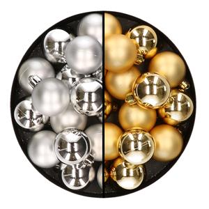 Decoris 32x stuks kunststof kerstballen mix van zilver en goud 4 cm -