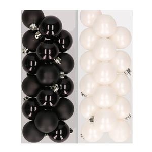 Decoris 32x stuks kunststof kerstballen mix van zwart en wit 4 cm -