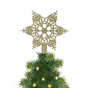 Decoris Kerstboom piek open kunststof kerst ster goud met glitters H19 cm -