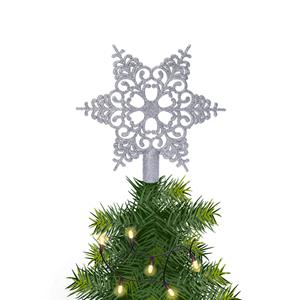Decoris Kerstboom piek open kunststof kerst ster zilver met glitters H19 cm -