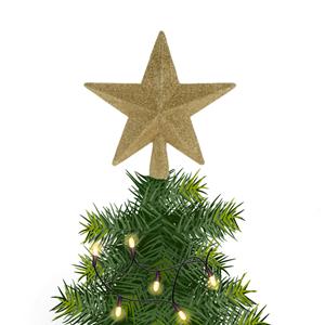 Bellatio Kerstboom piek ster kunststof goud met glitters 19 cm -