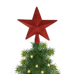 Bellatio Kerstboom piek ster kunststof rood met glitters 19 cm -