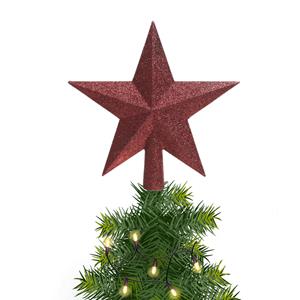 Decoris Kunststof piek kerst ster donkerrood met glitters H19 cm -