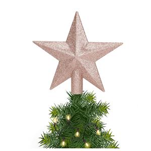 Decoris Kunststof piek kerst ster lichtroze met glitters H19 cm -