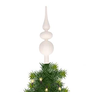 Decoris Kerst piek van glas wit swirl met kralen H32 cm -