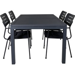 Hioshop Marbella tuinmeubelset tafel 100x160/240cm en 4 stoel Nicke zwart.