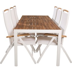 Hioshop Bois tuinmeubelset tafel 90x205cm en 6 stoel Panama naturel, wit.
