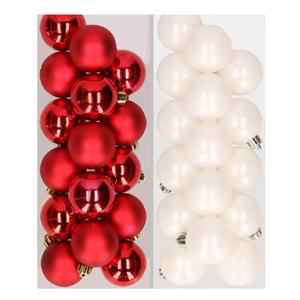 Decoris 32x stuks kunststof kerstballen mix van rood en wit 4 cm -