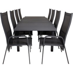 Hioshop Marbella tuinmeubelset tafel 100x160/240cm en 8 stoel Copacabana zwart.