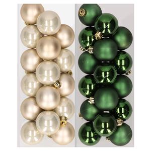 Decoris 32x stuks kunststof kerstballen mix van champagne en donkergroen 4 cm -