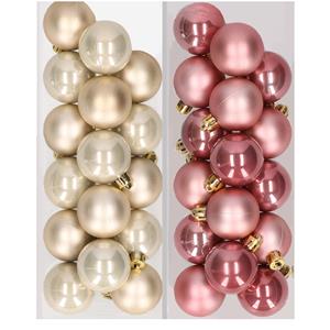 Decoris 32x stuks kunststof kerstballen mix van champagne en oudroze 4 cm -