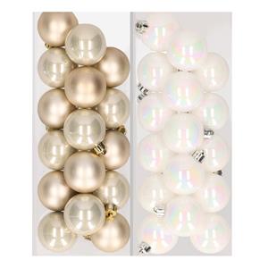 Decoris 32x stuks kunststof kerstballen mix van champagne en parelmoer wit 4 cm -