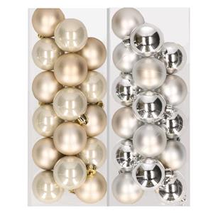 Decoris 32x stuks kunststof kerstballen mix van champagne en zilver 4 cm -