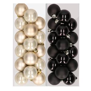 Decoris 32x stuks kunststof kerstballen mix van champagne en zwart 4 cm -