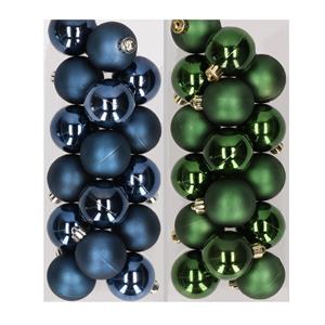 Decoris 32x stuks kunststof kerstballen mix van donkerblauw en donkergroen 4 cm -