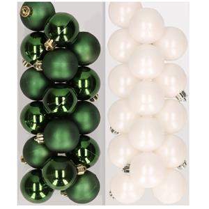 Decoris 32x stuks kunststof kerstballen mix van donkergroen en wit 4 cm -