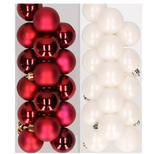 Decoris 32x stuks kunststof kerstballen mix van donkerrood en wit 4 cm -