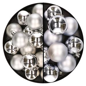 Decoris 28x stuks kunststof kerstballen zilver 4 en 6 cm -