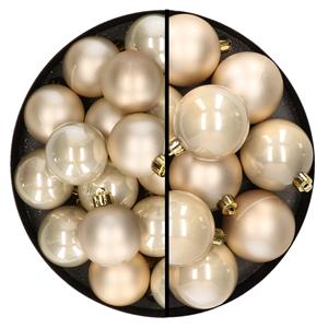 Decoris 28x stuks kunststof kerstballen champagne 4 en 6 cm -