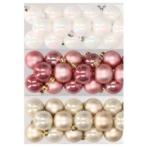 Decoris 48x stuks kunststof kerstballen mix van parelmoer wit, oudroze en champagne 4 cm -