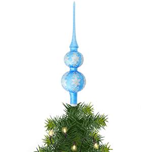 Bellatio Kerst piek van glas blauw gedecoreerd H30 cm -