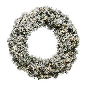 Decoris Kerstkrans/dennenkrans Groen Met Sneeuw En Warm Witte Verlichting Met Timer 35 Cm - Kerstkransen