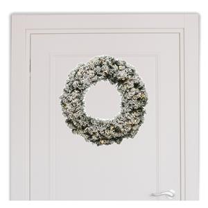 Decoris Kerstkrans groen met kunstsneeuw en verlichting D50 cm -
