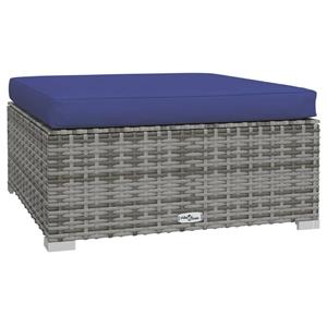 VidaXL Tuinvoetenbank Met Kussen 70x70x30 Cm Poly Rattan Grijs