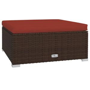 VidaXL Tuinvoetenbank Met Kussen 70x70x30 Cm Poly Rattan Bruin