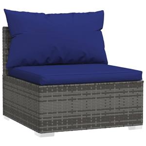 vidaXL Garten-Mittelsofa mit Kissen Grau Poly Rattan 