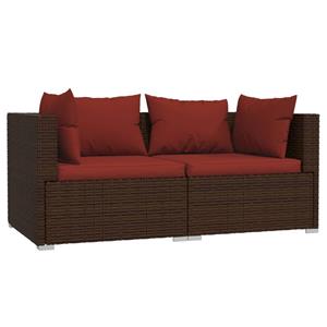 VidaXL Bank 2-zits Met Kussens Poly Rattan Bruin