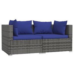 VidaXL Tuinbank 2-zits Met Kussens Poly Rattan Grijs