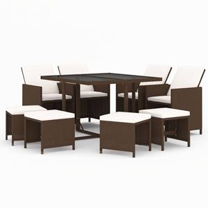 VidaXL 9-delige Tuinset Met Kussens Poly Rattan Bruin