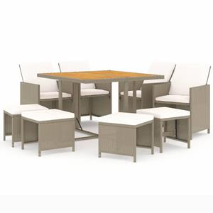 vidaXL 9-tlg. Garten-Essgruppe mit Kissen Poly Rattan Beige 