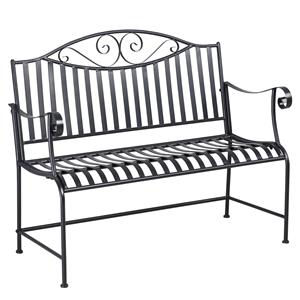 Outsunny tuinbank zitbank parkbank 2-zits metalen bank stalen frame met armleuningen voor tuin balkon en terras tot 220 kg belasting grijs
