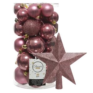 Decoris kerstballen 30x stuks - oud roze 4/5/6 cm kunststof mat/glans/glitter mix en piek -