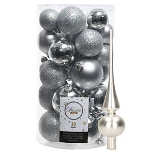 Decoris kerstballen 30x stuks - zilver 4/5/6 cm kunststof mat/glans/glitter mix en piek -